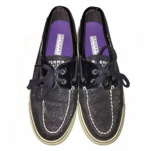 Sperry Bahama Top Sider Shoes Loafers Boat Shoes Black Sequin 2 Eyelet Size 5.5M